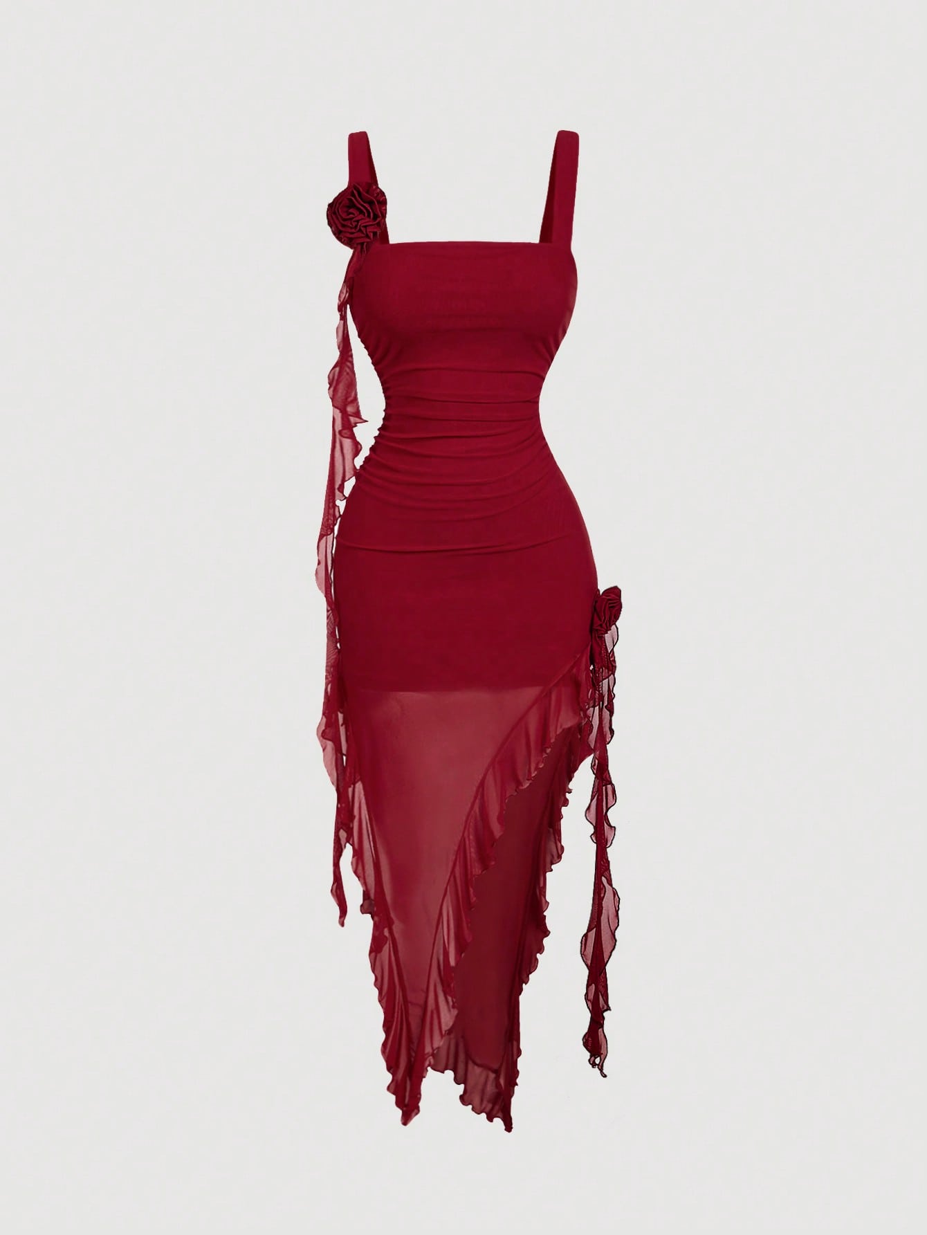MOD Burgundy 3D Floral Print Women's Dress, Outfit, Valentine's Day New Years Women,Red Dresses For Women,Christmas
