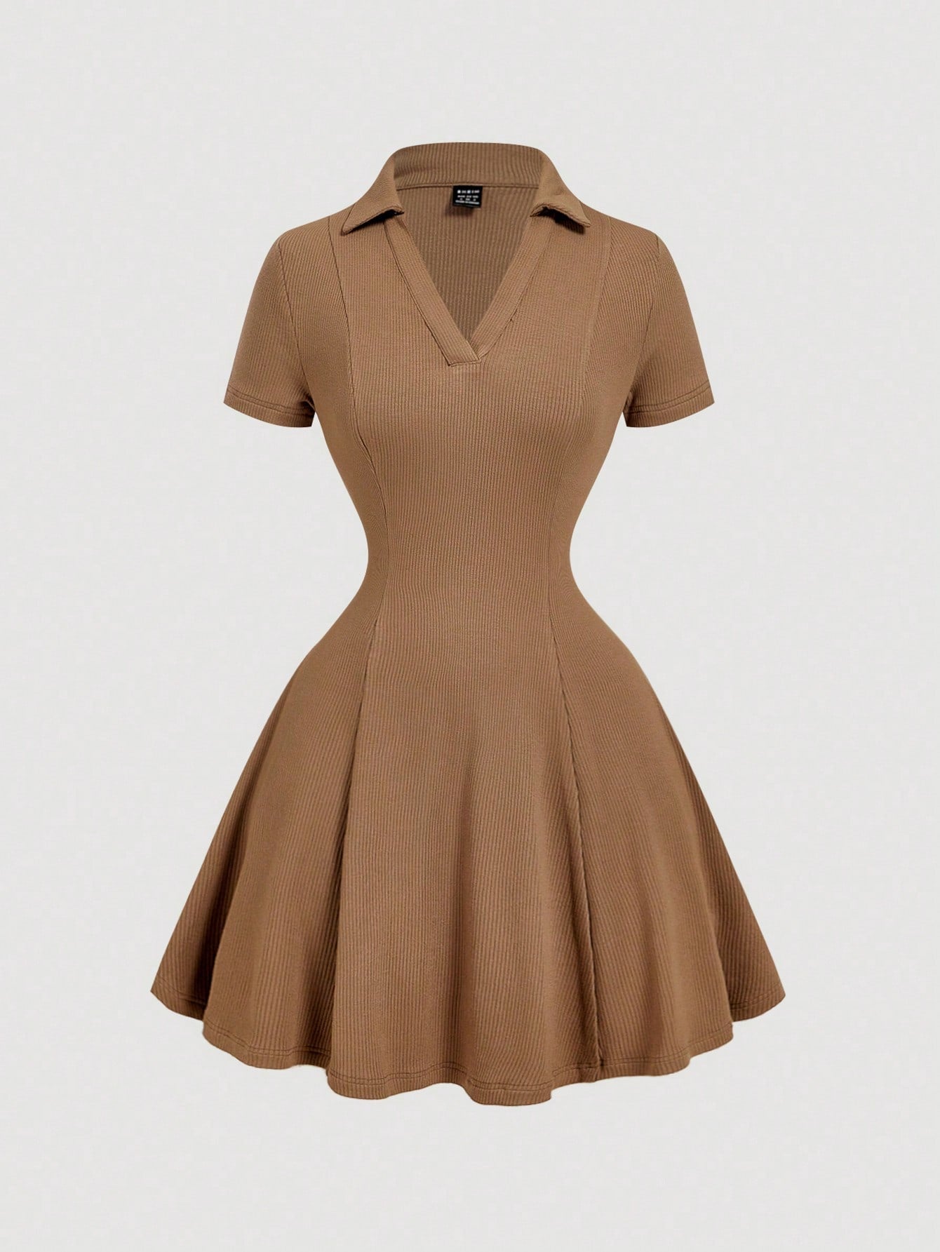 MOD Vintage Brown Ruffle Collar Knitted Mini Dress,Summer,Casual,School,Back-To-School,Preppy Style,70s,Old Money Aesthetic,Office Outfits School