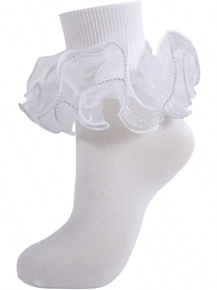NEW Women Big Ruffle Ankle Socks Adult Fluffy 4-Layer Lace Frilly Socks Fold Cuff Cotton Fancy Ruffled Dress Sock