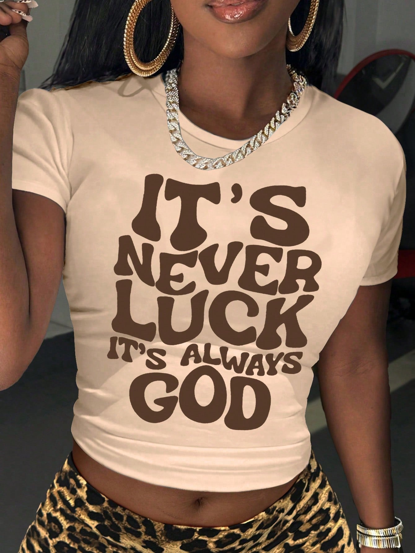 NostaNoir Women Summer Casual Slogan Print Cut-Out T-Shirt