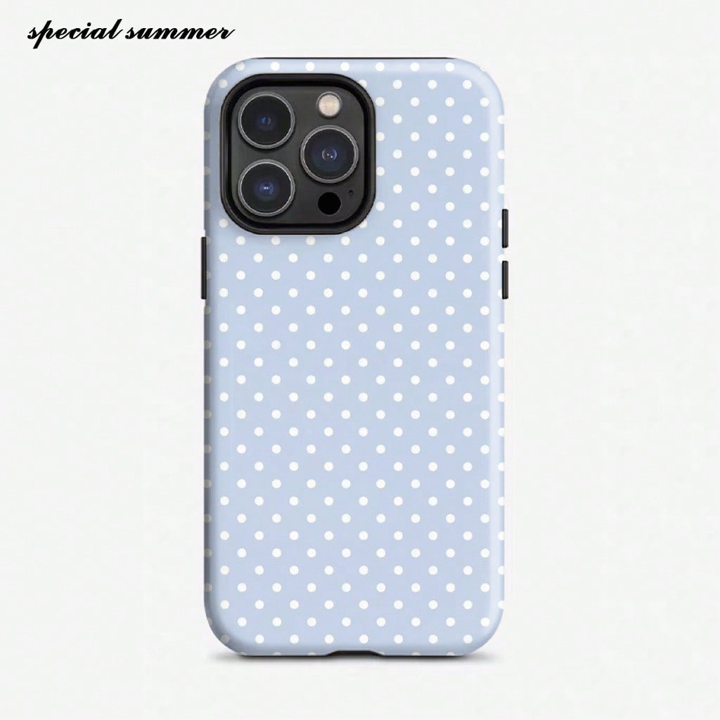 Phone Case For IPhone 17, 17 Pro, 17 Air, 16 Pro Max, 16, 15 Pro, 13, 11, 12, XS, 8 Plus, 7, 12 Mini, Simple Light Blue Polka Dot Pattern, Glossy Hard Case