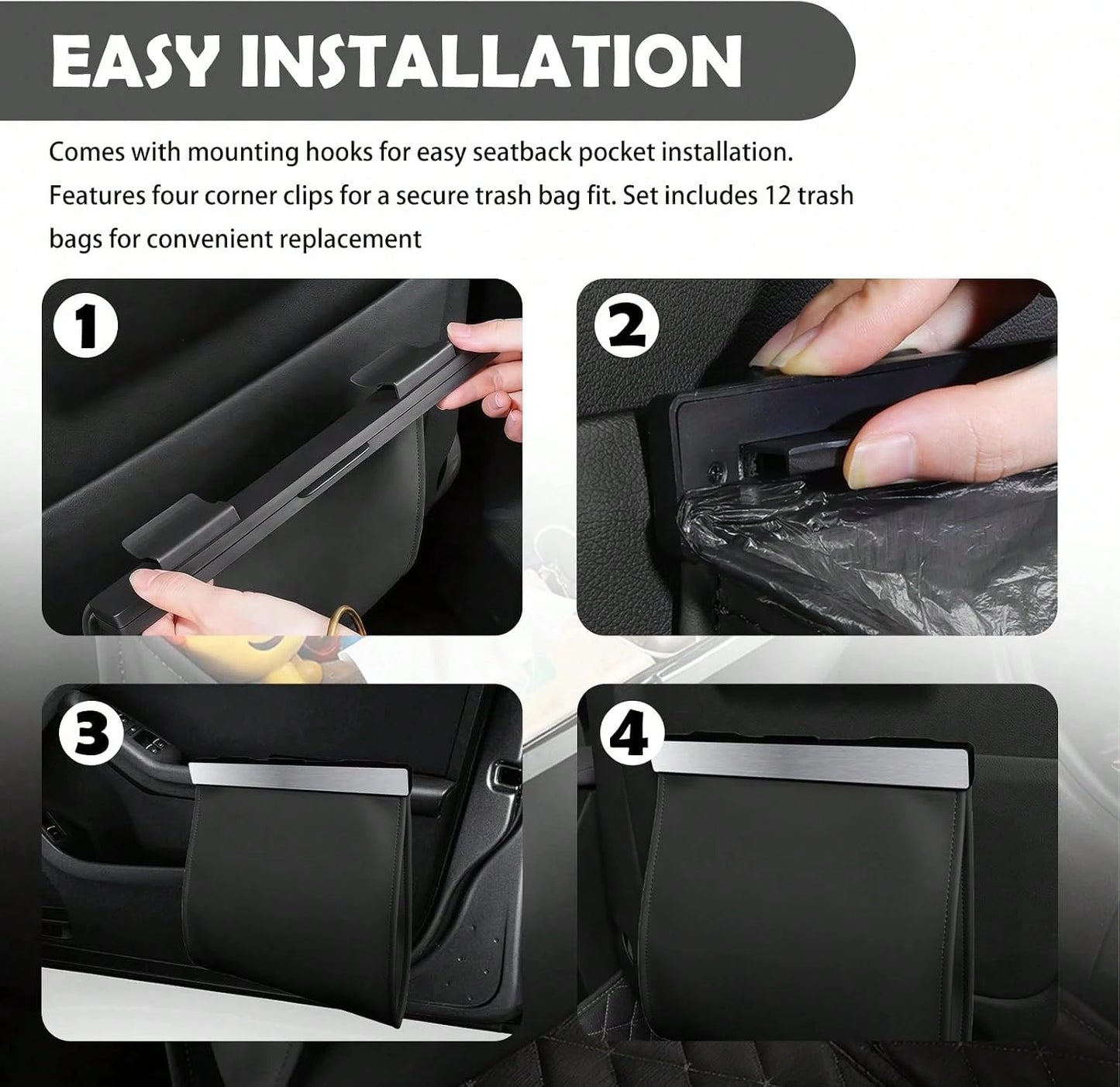 Purthog 2026 New Car Trash Can With LED Light &Amp; Strong Magnet Closure,Leather Car Trash Bin With 12 Bags,Large Capacity Cars Garbage Can As Cars Organizer For Back Seat_Door