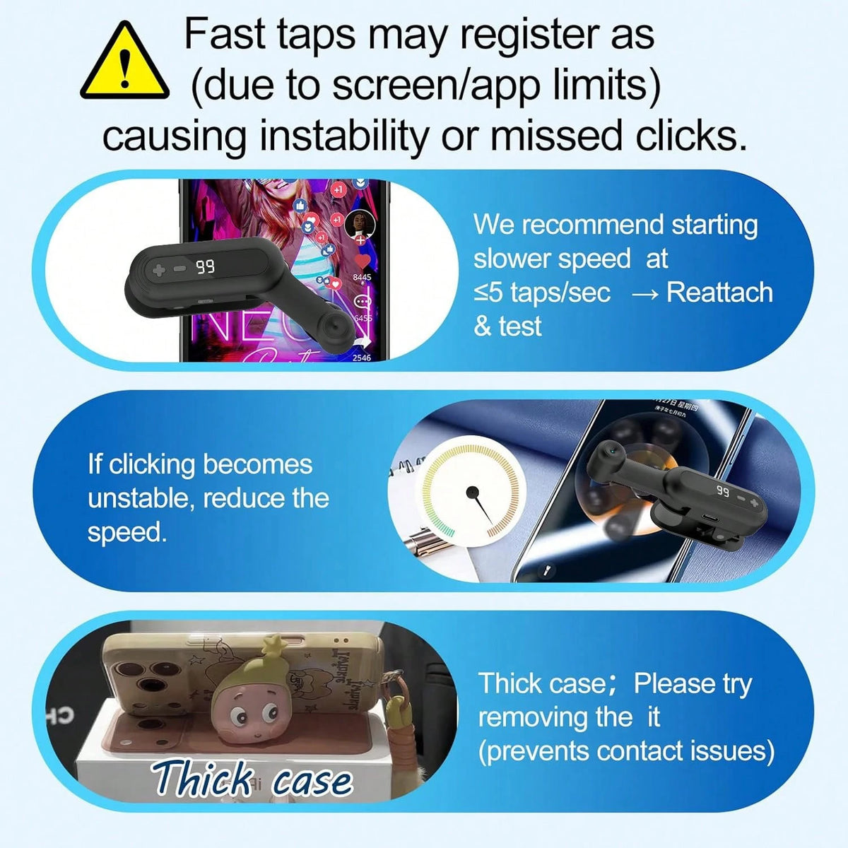 Rechargeable Auto Clicker, Phone Screen Device Speed Clicker For Phone Pad Android, Silent & 99 Adjustable Speeds, Smart Tapper Game, Live Broadcasts Likes, Reward Task