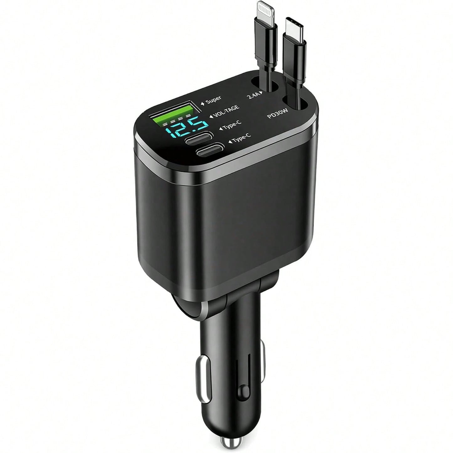 Retractable Car Charger, Car Charger USB C Fast Charge, For IPhone 17 16 15 14 13 12 X, 4 In 1 Cigarette Lighter Adapter, Car Accessories, Birthday Gifts For Men Women Dad Mom Husband,Car Essentials,C