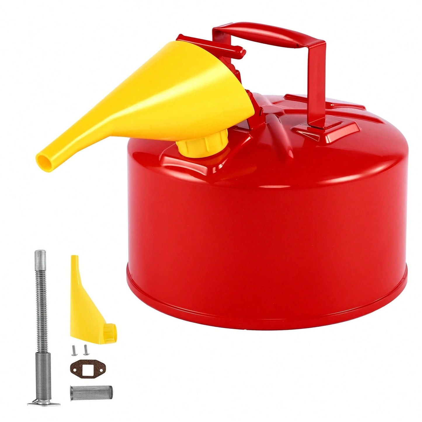 Safety Gas Can, 2.5 Gallon Type I Red Safety Can For Gasoline With Stainless Steel Flame Arrester, Self-Closing Lid, And PE Funnel, Carbon Steel Flammable Storage Container With Ergonomic Handle