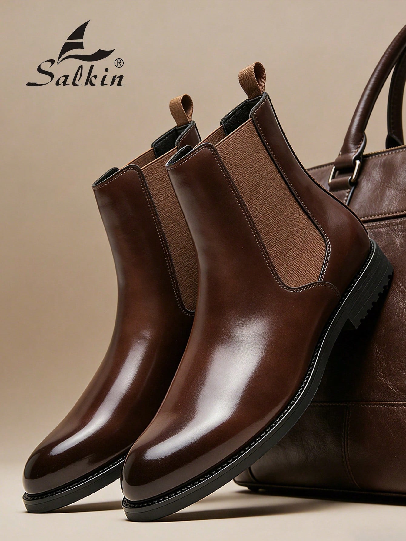 Salkin Vintage Designer Men's Chelsea Boots, Slip-On Design, Pointed Toe, Luxury Mid-Calf Boots Affordable Luxury For Modern Living Soft Comfortable Solid Color Boots For Men Elegant Gentleman Social