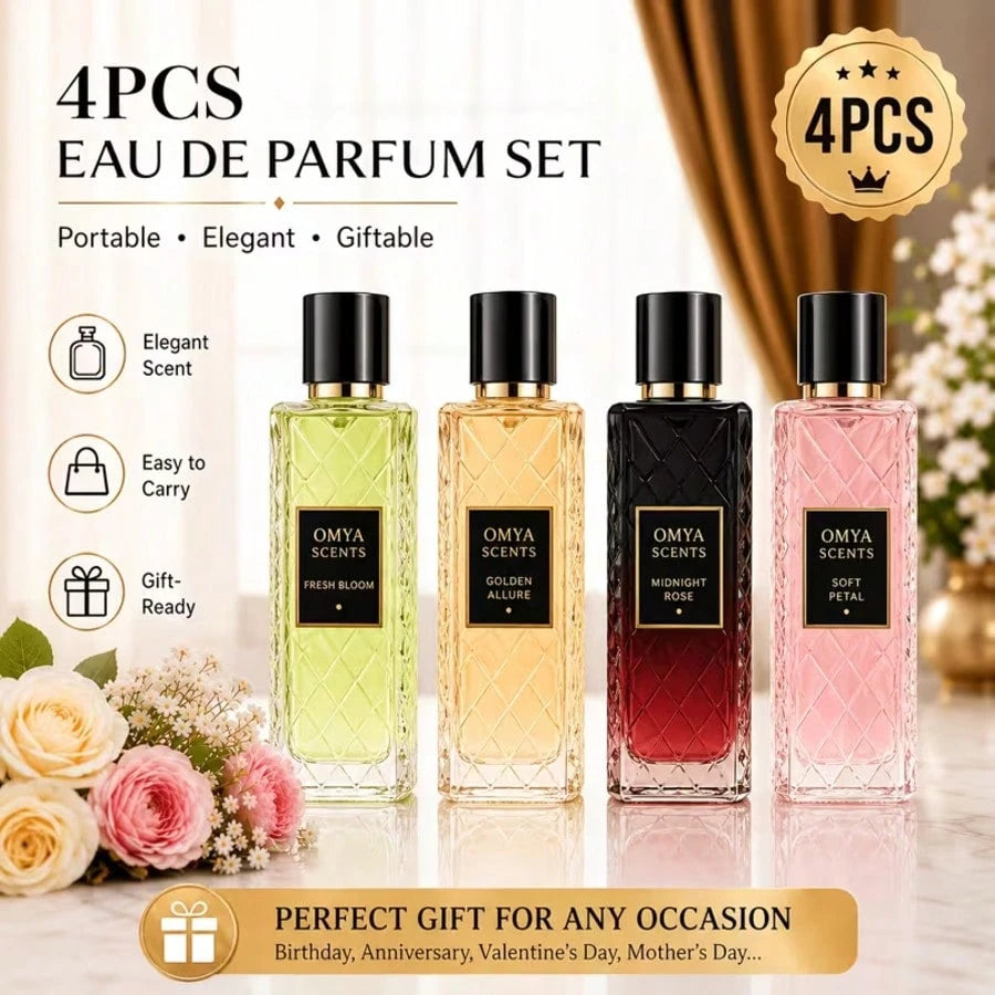 sjopa JEAN MISS Women's Perfume Gift Box Set, 4-Piece Set, Including Midnight Roses, Golden Charm, Fresh Blooming, Soft Petals. This 4-Piece Set Is The Perfect Gift, Providing A Long-Lasting Scent Sui