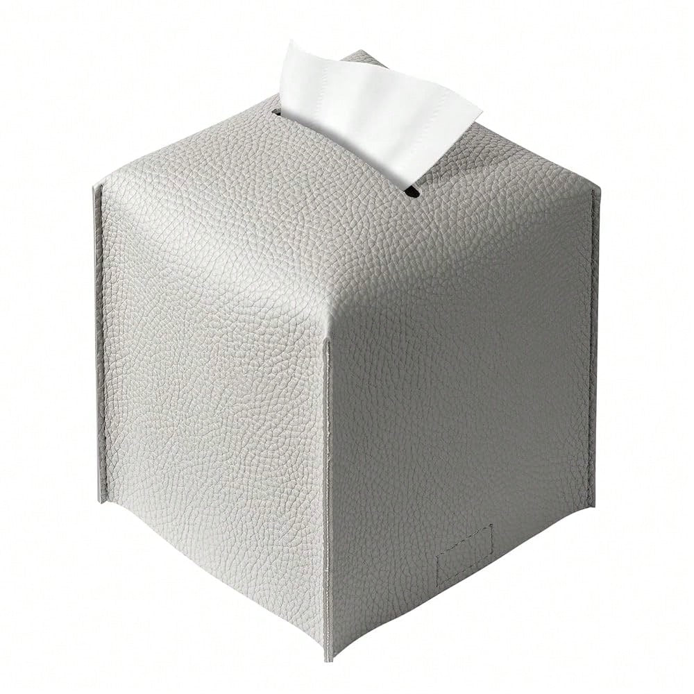 Square Tissue Box Cover, Pu Leather Tissue Box Holder With Bottom Belt Modern Stylish Tissue Box Organizer For Bathroom, Bedroom, Hotel