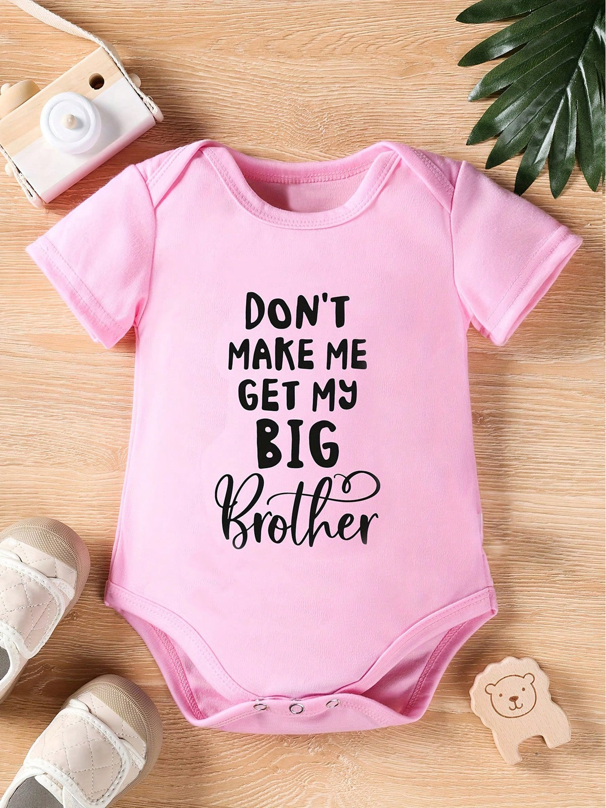 Vintaside Kids Baby Girl Casual Flower & Letter Slogan Printed Triangle Bodysuit With Short Sleeves