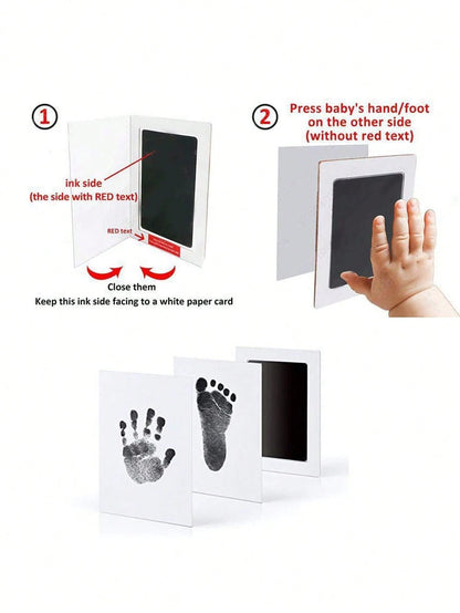 0-6 Months Newborn Baby Non-Contact Ink Pad Baby Growth Handprint Footprint Inkpad, 1 Set Includes 1 No-Wash Ink Pad + 2 Sheets