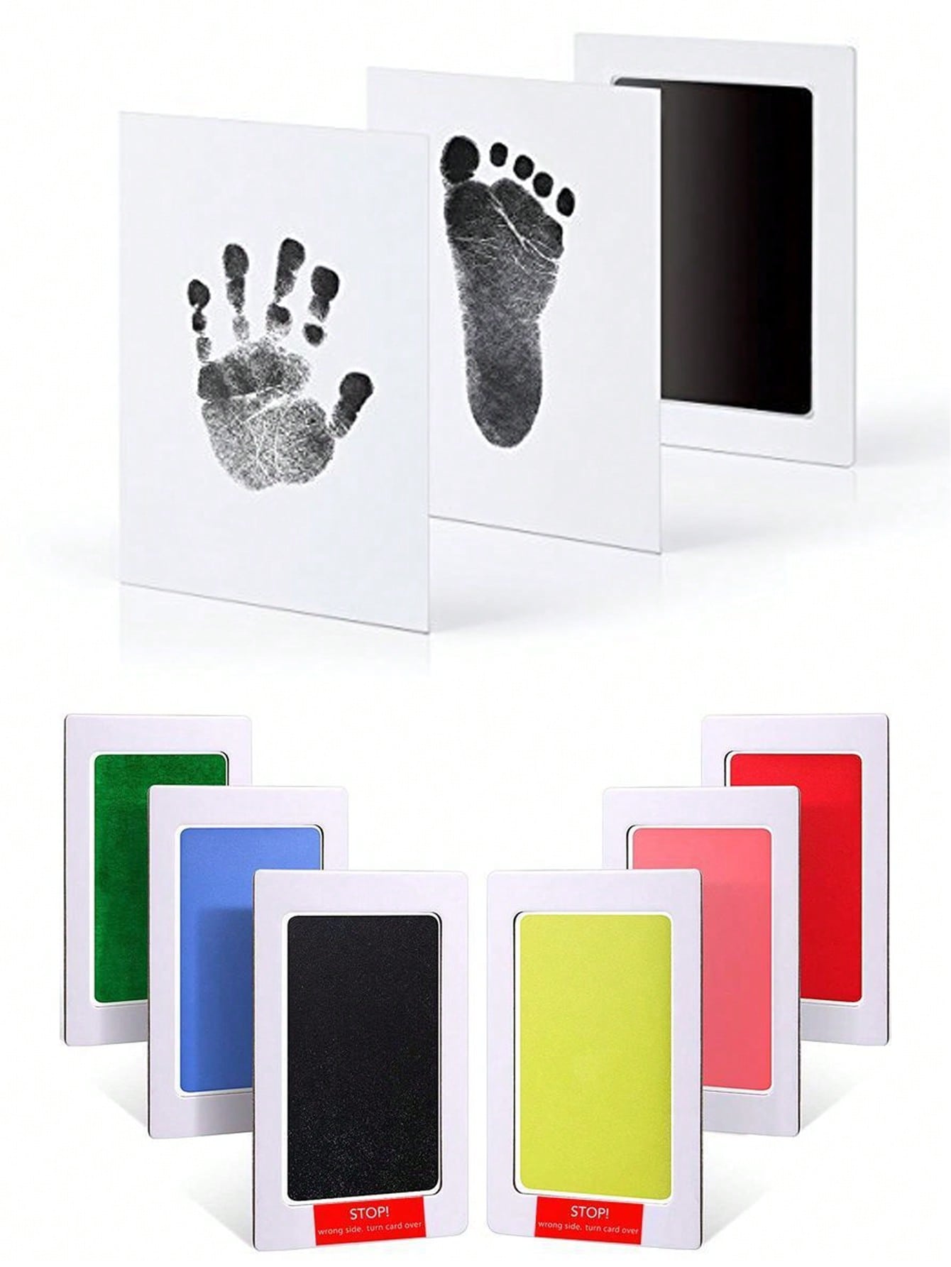 0-6 Months Newborn Baby Non-Contact Ink Pad Baby Growth Handprint Footprint Inkpad, 1 Set Includes 1 No-Wash Ink Pad + 2 Sheets