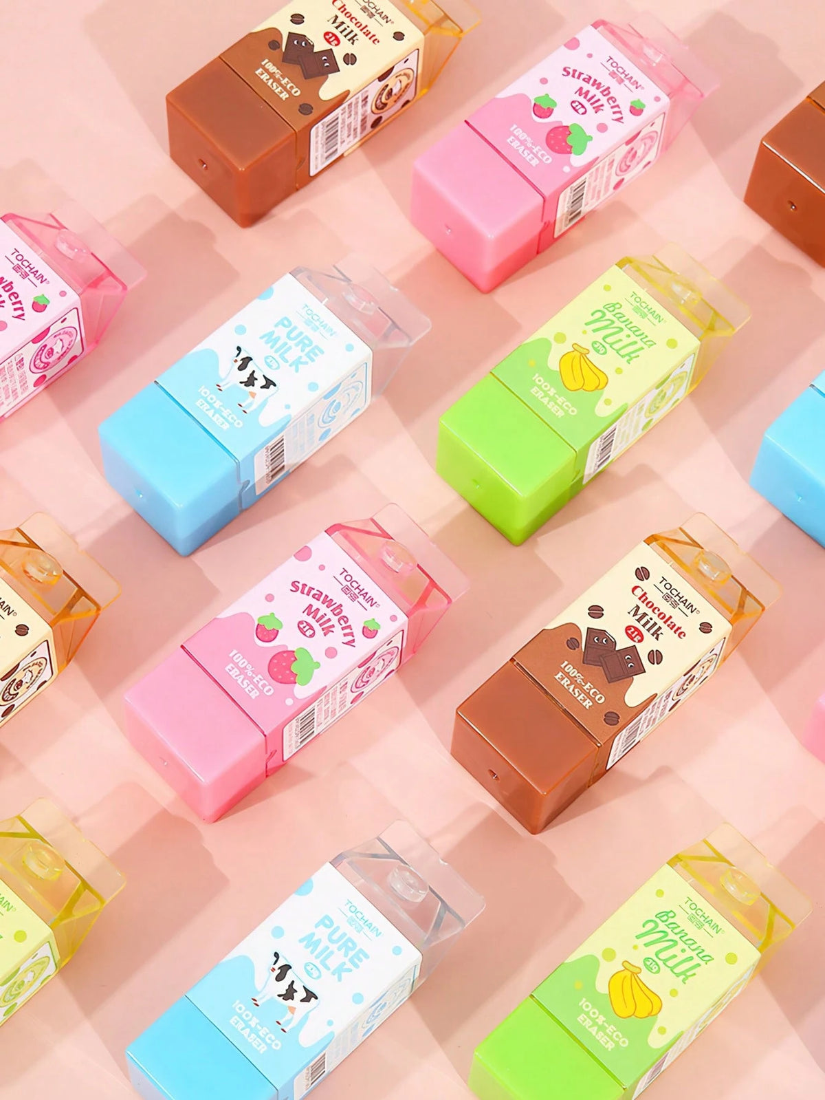 1/2/4/24pcs Milk Erasers, Mini Banana Chocolate Milk Carton Shaped, Low Dust PVC Material, For Pencil Cleaning, Suitable For Back To School Students, Graduation Season, Office