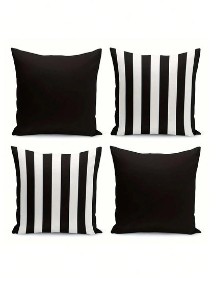 1/2/4pcs Modern Black And White Striped Zipper Pillow Covers- Machine Washable Polyester Decorative Pillow Shams, Suitable For Sofa, Bed, Car And Home Decor- Perfect For Various Room Types, Autumn D