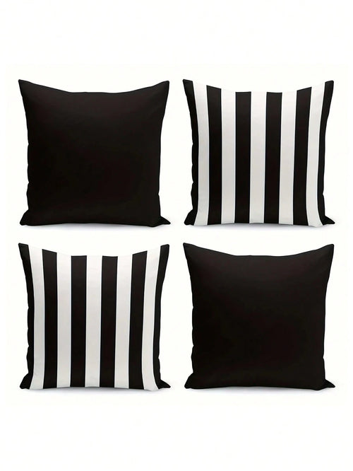 1/2/4pcs Modern Black And White Striped Zipper Pillow Covers- Machine Washable Polyester Decorative Pillow Shams, Suitable For Sofa, Bed, Car And Home Decor- Perfect For Various Room Types, Autumn D