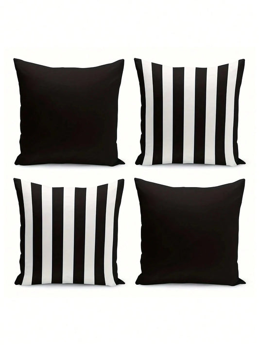 1/2/4pcs Modern Black And White Striped Zipper Pillow Covers- Machine Washable Polyester Decorative Pillow Shams, Suitable For Sofa, Bed, Car And Home Decor- Perfect For Various Room Types, Autumn D