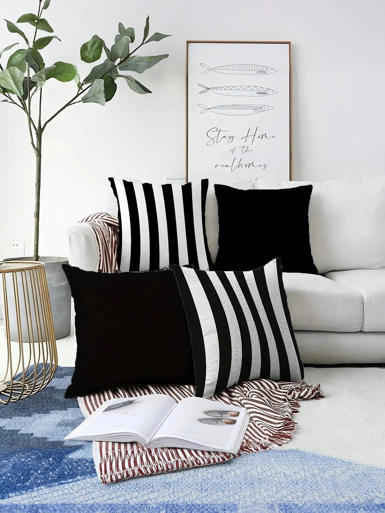 1/2/4pcs Modern Black And White Striped Zipper Pillow Covers- Machine Washable Polyester Decorative Pillow Shams, Suitable For Sofa, Bed, Car And Home Decor- Perfect For Various Room Types, Autumn D