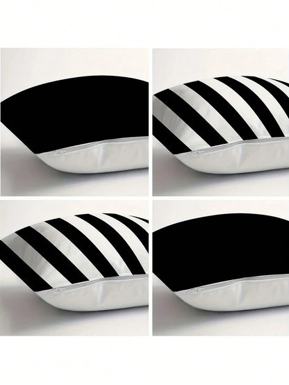 1/2/4pcs Modern Black And White Striped Zipper Pillow Covers- Machine Washable Polyester Decorative Pillow Shams, Suitable For Sofa, Bed, Car And Home Decor- Perfect For Various Room Types, Autumn D