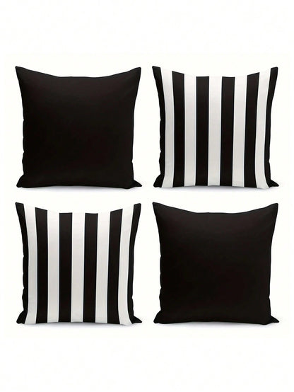 1/2/4pcs Modern Black And White Striped Zipper Pillow Covers- Machine Washable Polyester Decorative Pillow Shams, Suitable For Sofa, Bed, Car And Home Decor- Perfect For Various Room Types, Autumn D