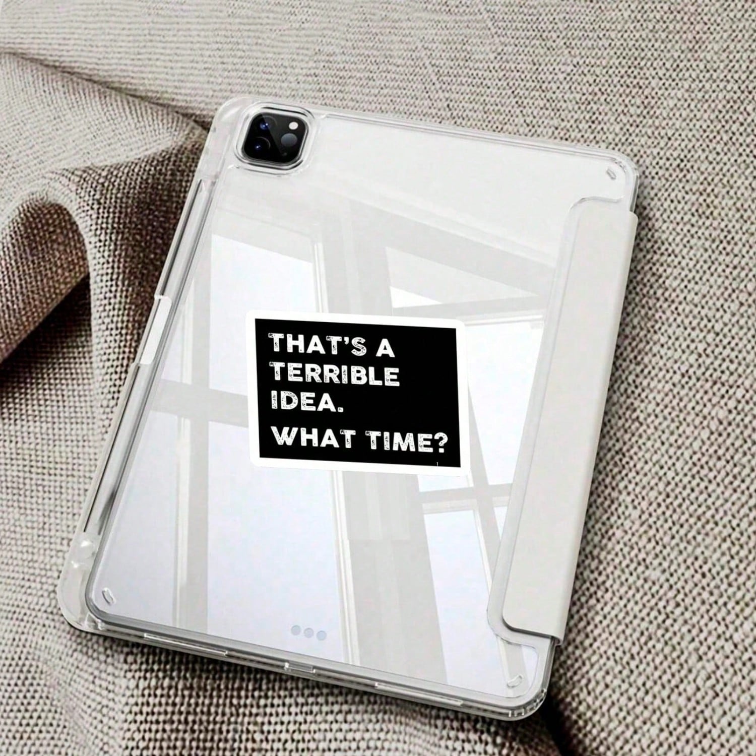 1/2/5PCS "THAT'S A TERRIBLE IDEA. WHAT TIME?" Vinyl Sticker,Suitable For Laptop, Water Bottle, Tumbler, Phone Case, Notebook, Planner, Journal, Car Window, Cooler; For Friends, Office Workers, Bartend