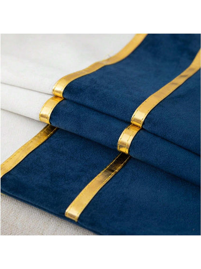 1/2pcs Blue & White Velvet Patchwork Gold Leather Striped Throw Pillow Cover, Square Cushion Case, Holiday Home Decor Pillow, Soft & Comfortable Fabric, Modern Decor For Sofa, Bedroom, Dorm