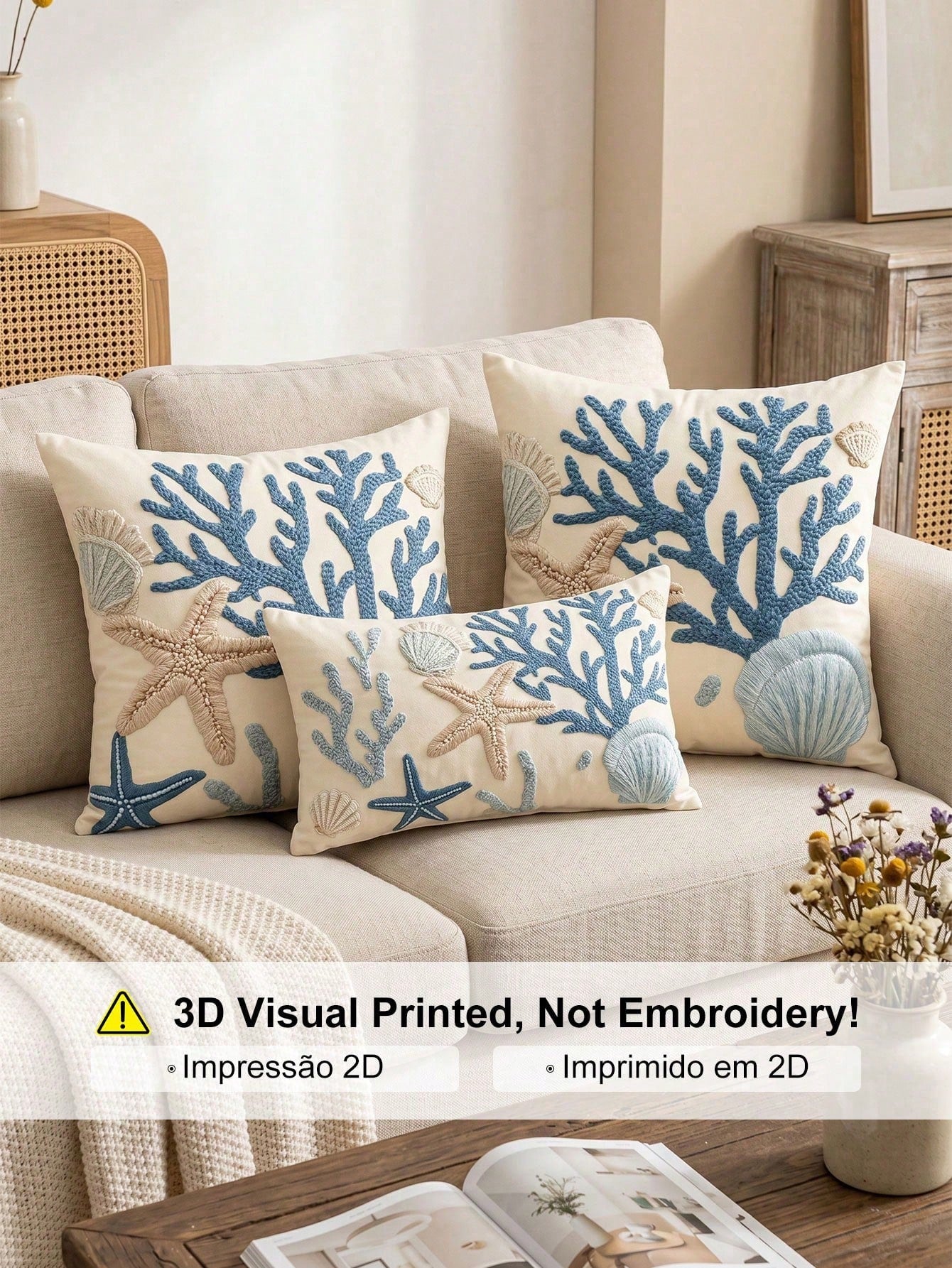 1/2pcs Fashion Coral Coast Style Pillowcase/Cushion Cover, Single-Sided Print, Breathable Anti-Pilling, Comfortable And Cozy, Machine Washable, Suitable For Sofa And Car Pillows, 45*45/50*50CM, Living