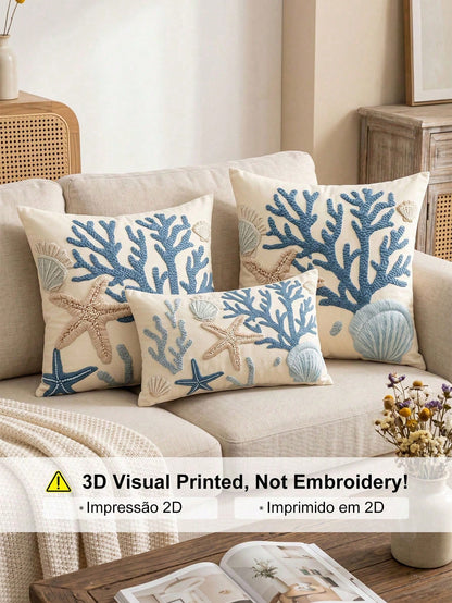 1/2pcs Fashion Coral Coast Style Pillowcase/Cushion Cover, Single-Sided Print, Breathable Anti-Pilling, Comfortable And Cozy, Machine Washable, Suitable For Sofa And Car Pillows, 45*45/50*50CM, Living