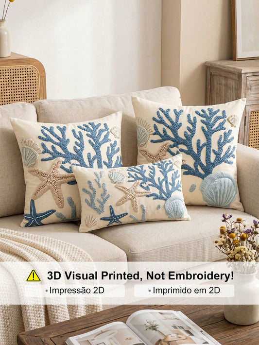 1/2pcs Fashion Coral Coast Style Pillowcase/Cushion Cover, Single-Sided Print, Breathable Anti-Pilling, Comfortable And Cozy, Machine Washable, Suitable For Sofa And Car Pillows, 45*45/50*50CM, Living