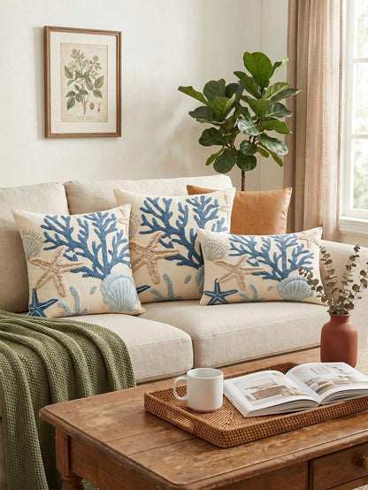 1/2pcs Fashion Coral Coast Style Pillowcase/Cushion Cover, Single-Sided Print, Breathable Anti-Pilling, Comfortable And Cozy, Machine Washable, Suitable For Sofa And Car Pillows, 45*45/50*50CM, Living
