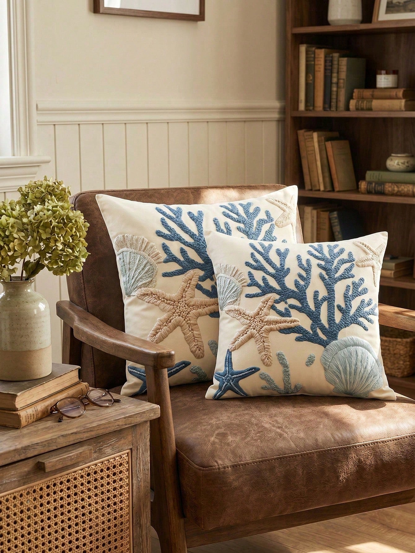 1/2pcs Fashion Coral Coast Style Pillowcase/Cushion Cover, Single-Sided Print, Breathable Anti-Pilling, Comfortable And Cozy, Machine Washable, Suitable For Sofa And Car Pillows, 45*45/50*50CM, Living