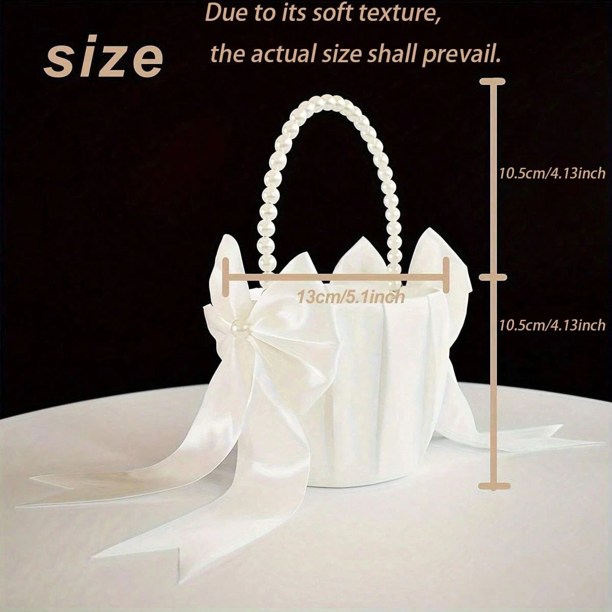 1/2pcs Flower Girl Basket&200pcs White Petals,Basket With Lovely Pearl Handle Bow,Satin Flower Basket Suitable For Wedding Ceremony Baby Shower Party