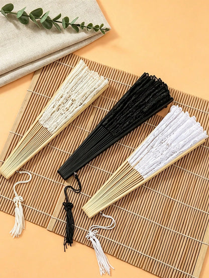 1/2pcs Lace Embroidered Folding Hand Fan, Vintage Wedding Fan- Elegant Floral Lace Decoration, Suitable For Bridal Party, Wedding Decor- Elegant Table Centerpiece Or Wedding Favor- Lightweight, Bri