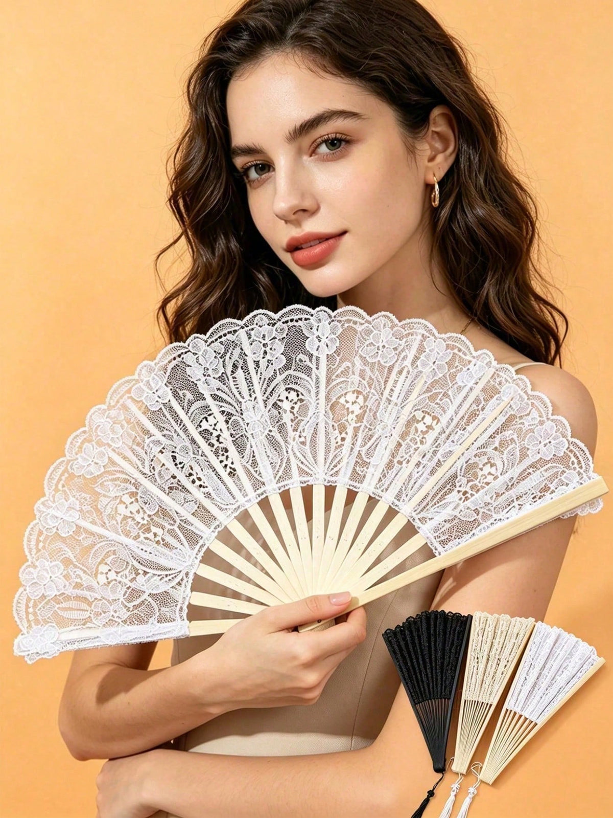1/2pcs Lace Embroidered Folding Hand Fan, Vintage Wedding Fan- Elegant Floral Lace Decoration, Suitable For Bridal Party, Wedding Decor- Elegant Table Centerpiece Or Wedding Favor- Lightweight, Bri