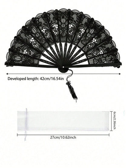 1/2pcs Lace Embroidered Folding Hand Fan, Vintage Wedding Fan- Elegant Floral Lace Decoration, Suitable For Bridal Party, Wedding Decor- Elegant Table Centerpiece Or Wedding Favor- Lightweight, Bri