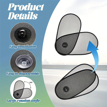 1/2pcs Rotatable Adjustable Car Side Window Sunshade, Sun Protection & Heat Insulation, Unobstructed Panoramic Sunroof Mesh, For Parking Use Only. Adjustable Foldable Car Side Window Sunshade, Sun Pro