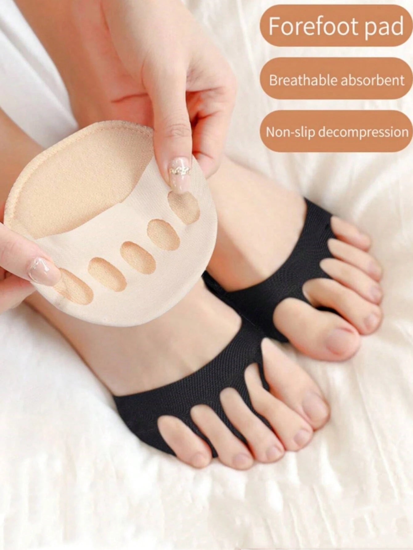 1/3/5/10 Pairs Invisible Sole Socks, Sandals Socks, Women's Half Length Socks, Forefoot Pads, Exposed Toe Socks, Anti-Slip Five Finger Socks