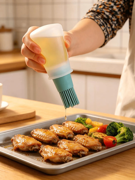 1/3pcs Silicone Oil Brush Bottle, Baking Tool, Suitable For Air Fryer, Pancake, BBQ, Steak, Heat-Resistant Silicone Brush