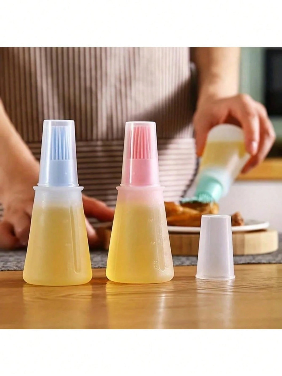 1/3pcs Silicone Oil Brush Bottle, Baking Tool, Suitable For Air Fryer, Pancake, BBQ, Steak, Heat-Resistant Silicone Brush