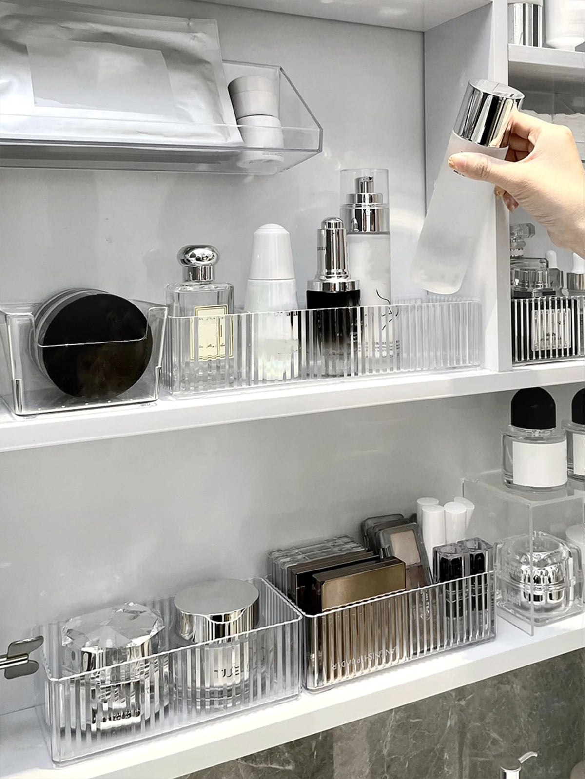 1/5/6/10pcs Simple Transparent Mirrored Cabinet Storage Box, For Cosmetics, Skincare, Jewelry, Household Vanity, Or Bathroom Countertop Organizer Bathroom