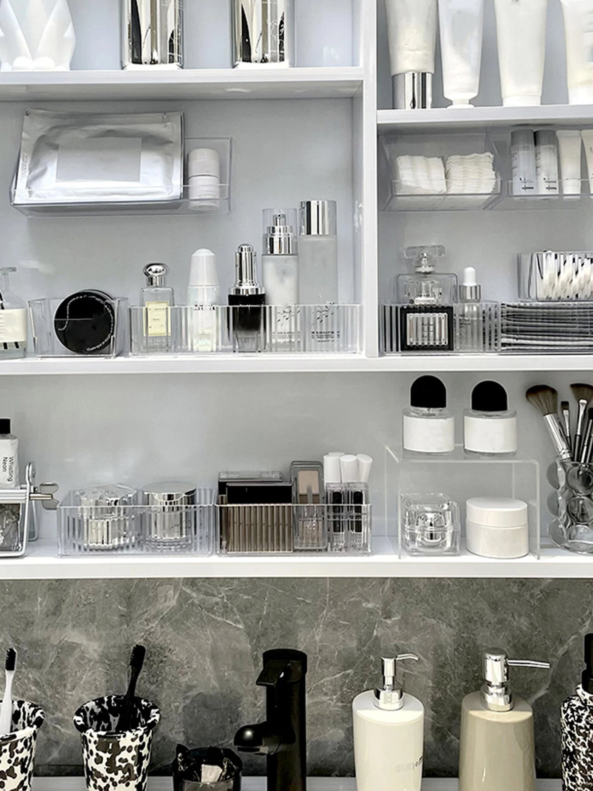 1/5/6/10pcs Simple Transparent Mirrored Cabinet Storage Box, For Cosmetics, Skincare, Jewelry, Household Vanity, Or Bathroom Countertop Organizer Bathroom
