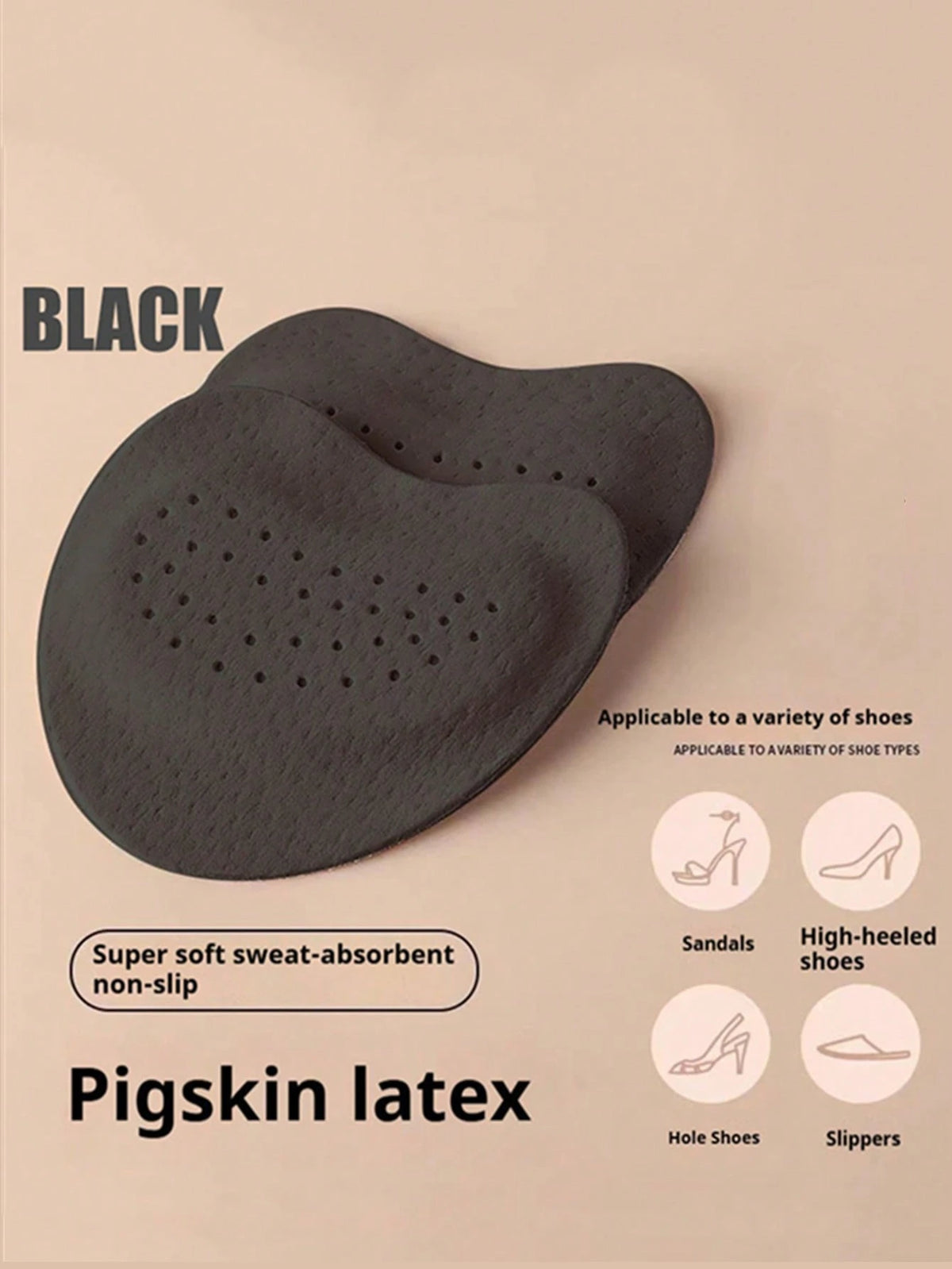 1-5 Pairs Soft Shock-Absorbing, Sweat-Absorbing, Anti-Slip Leather Forefoot Pads For High Heels, Suitable For Summer Sandals, Self-Adhesive Invisible Forefoot Pads