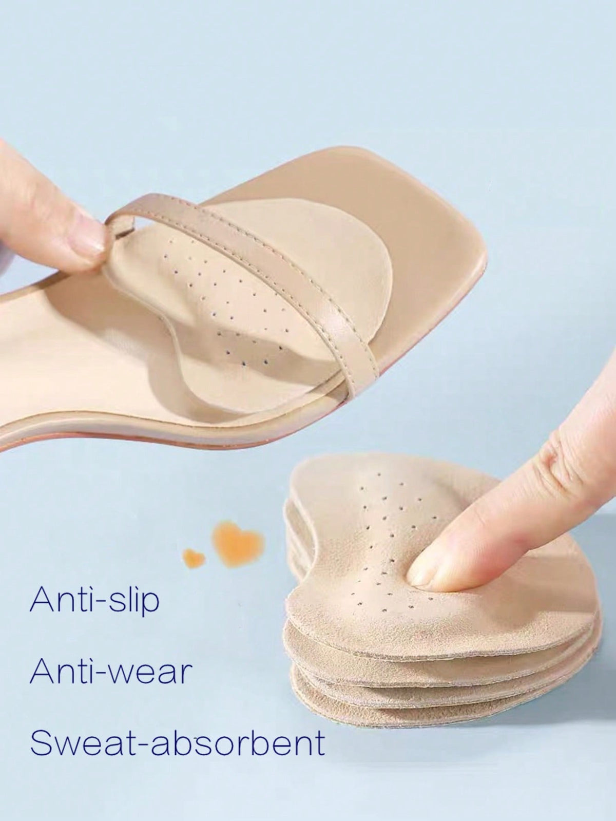 1-5 Pairs Soft Shock-Absorbing, Sweat-Absorbing, Anti-Slip Leather Forefoot Pads For High Heels, Suitable For Summer Sandals, Self-Adhesive Invisible Forefoot Pads