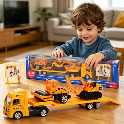 1:64 Scale 4 Packs Police Transport Truck Toy Set, Alloy & Plastic Diecast Fire, Military & Police Car & Helicopter Models, Mini Friction-Powered Construction Tow Truck, Kids Vehicle Playset, Ideal Bi