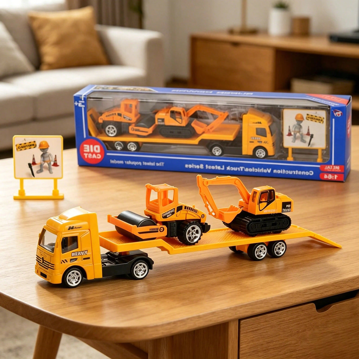 1:64 Scale 4 Packs Police Transport Truck Toy Set, Alloy & Plastic Diecast Fire, Military & Police Car & Helicopter Models, Mini Friction-Powered Construction Tow Truck, Kids Vehicle Playset, Ideal Bi