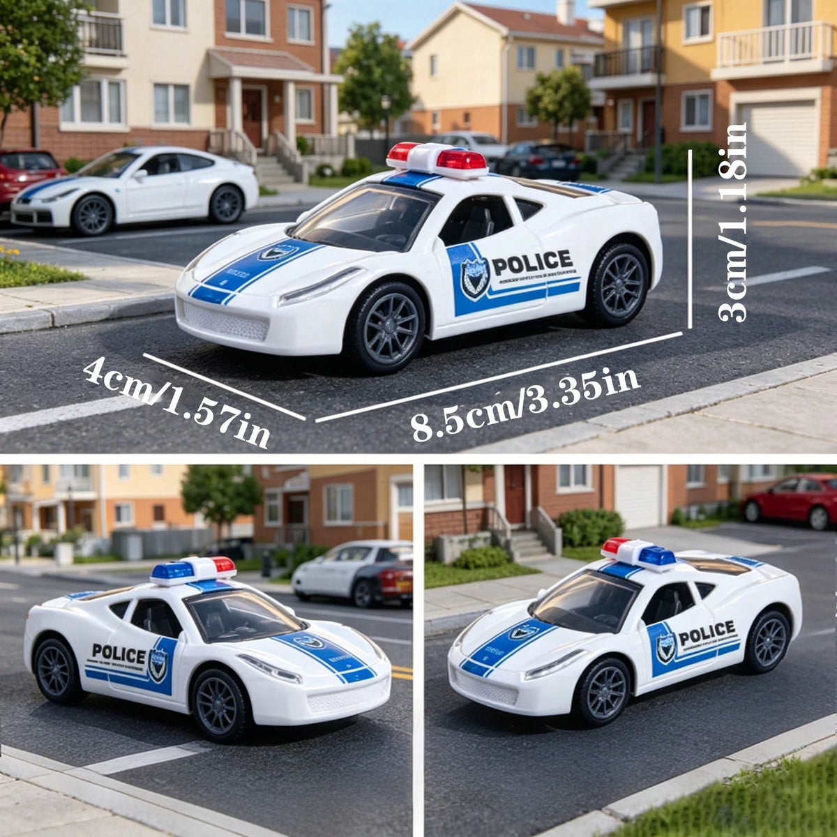 1:64 Scale 4 Packs Police Transport Truck Toy Set, Alloy & Plastic Diecast Fire, Military & Police Car & Helicopter Models, Mini Friction-Powered Construction Tow Truck, Kids Vehicle Playset, Ideal Bi