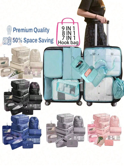 1/9pcs Travel Organizer, Foldable Storage Bag, Cosmetic Bag, Toiletry Bag, Beach Bag, Makeup Brush Bag, Makeup Bag, Skincare Bag, Travel Storage Pouch, Shoe Bag, Underwear Bag, Lightweight Luggage, Dr