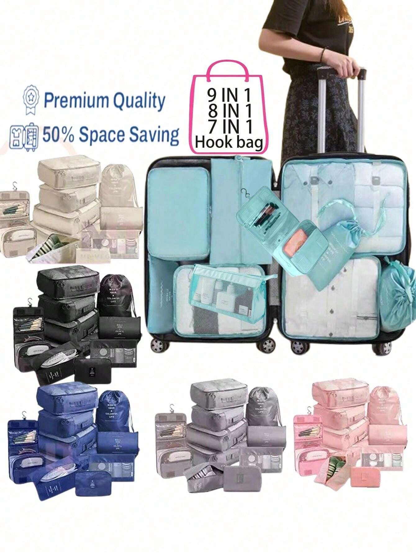 1/9pcs Travel Organizer, Foldable Storage Bag, Cosmetic Bag, Toiletry Bag, Beach Bag, Makeup Brush Bag, Makeup Bag, Skincare Bag, Travel Storage Pouch, Shoe Bag, Underwear Bag, Lightweight Luggage, Dr