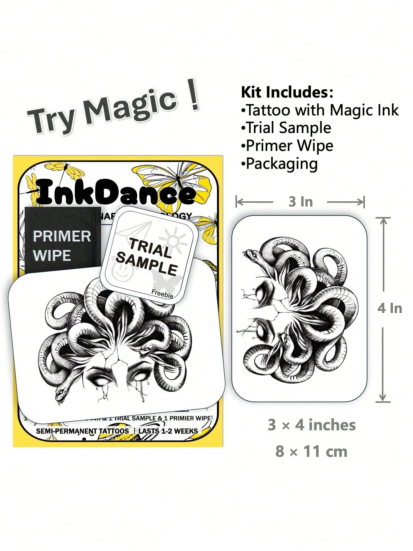 1 Kit "Medusa" New Technology Tattoo Sticker, Semi-Permanent, Dotwork, Dark, Illustrative, Gorgon, Snake, Temporary Tattoo, Fake Tattoo, Waterproof & Long-Lasting Realistic Design, Plant-Based Formula