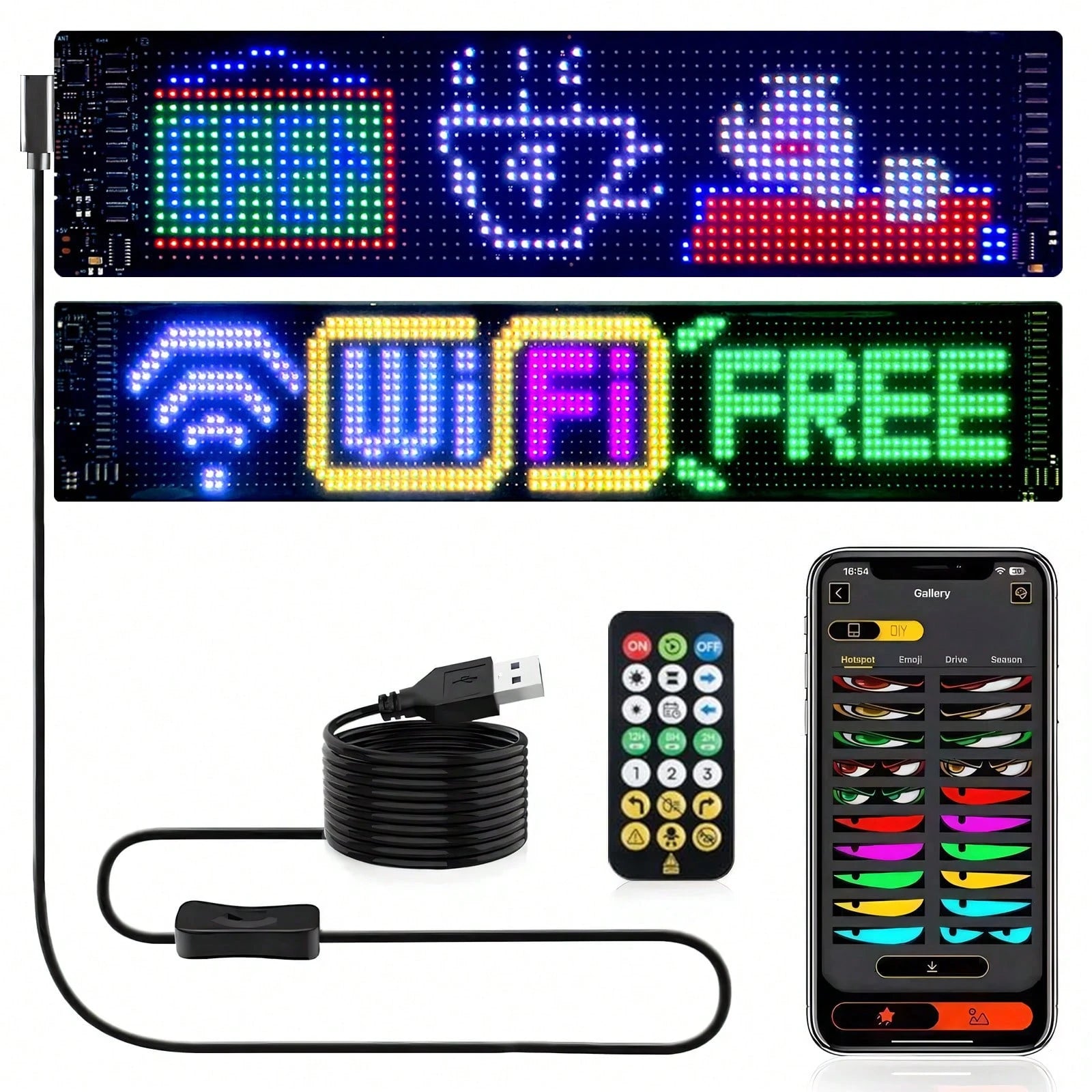 1 Pack 16*64 Pixel RGB Soft Screen Light, USB 5V APP+Remote Control
