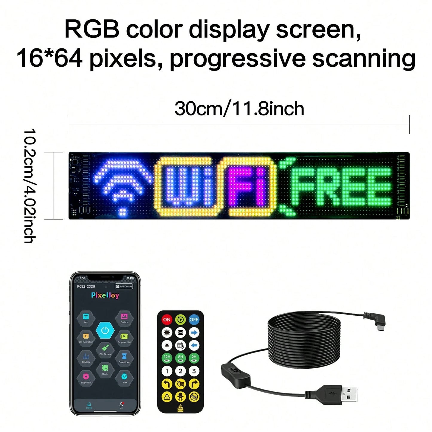 1 Pack 16*64 Pixel RGB Soft Screen Light, USB 5V APP+Remote Control