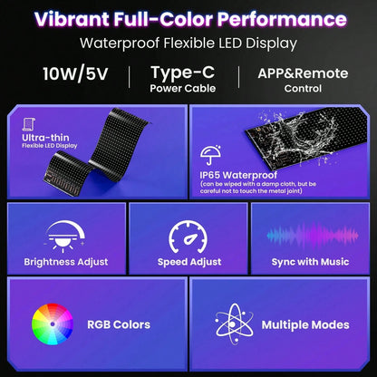 1 Pack 16*64 Pixel RGB Soft Screen Light, USB 5V APP+Remote Control